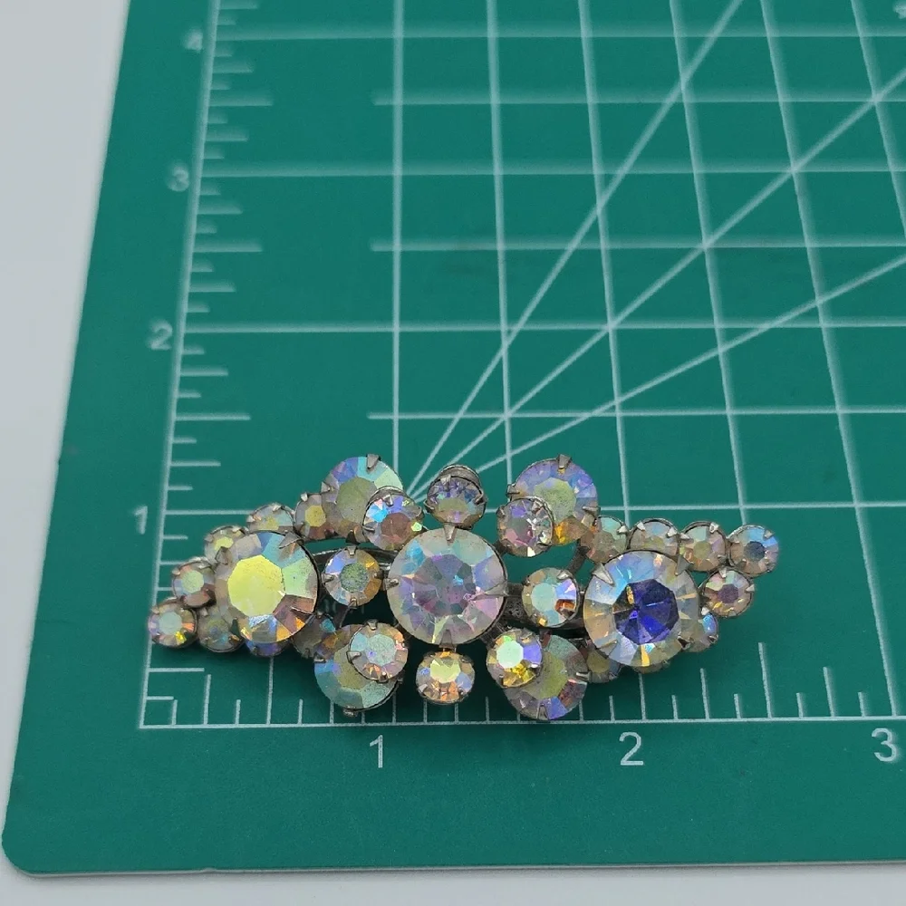 Elegant Vintage Silver and Iridescent Crystal Brooch